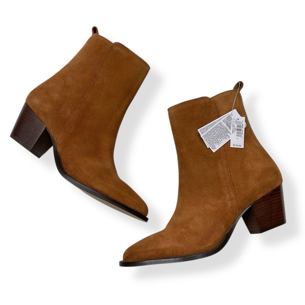 Banana Republic Boots Women Size 8 Tan Brown Suede Zipper Block Heel Ankle NWT